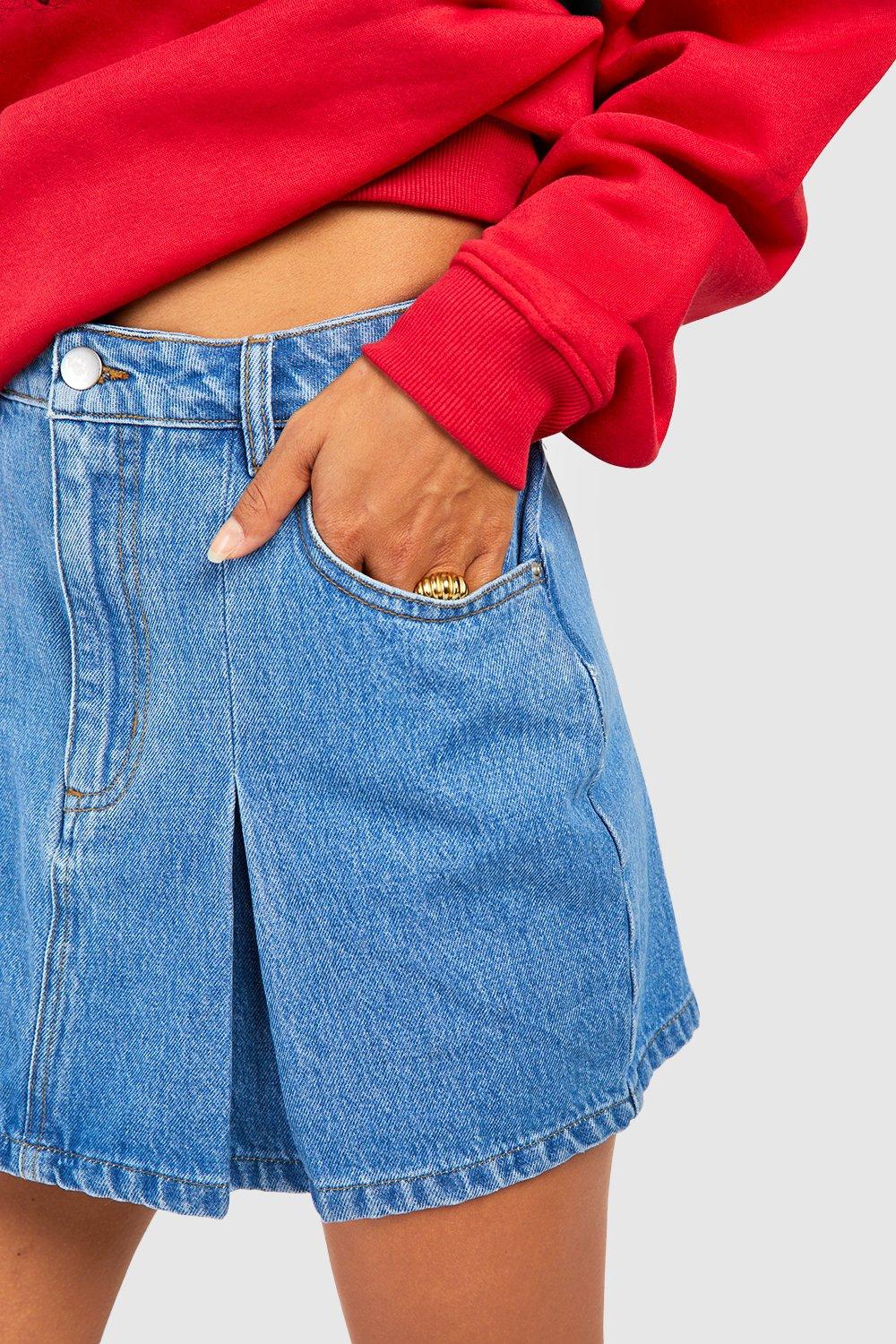 Pleated denim outlet skirt short